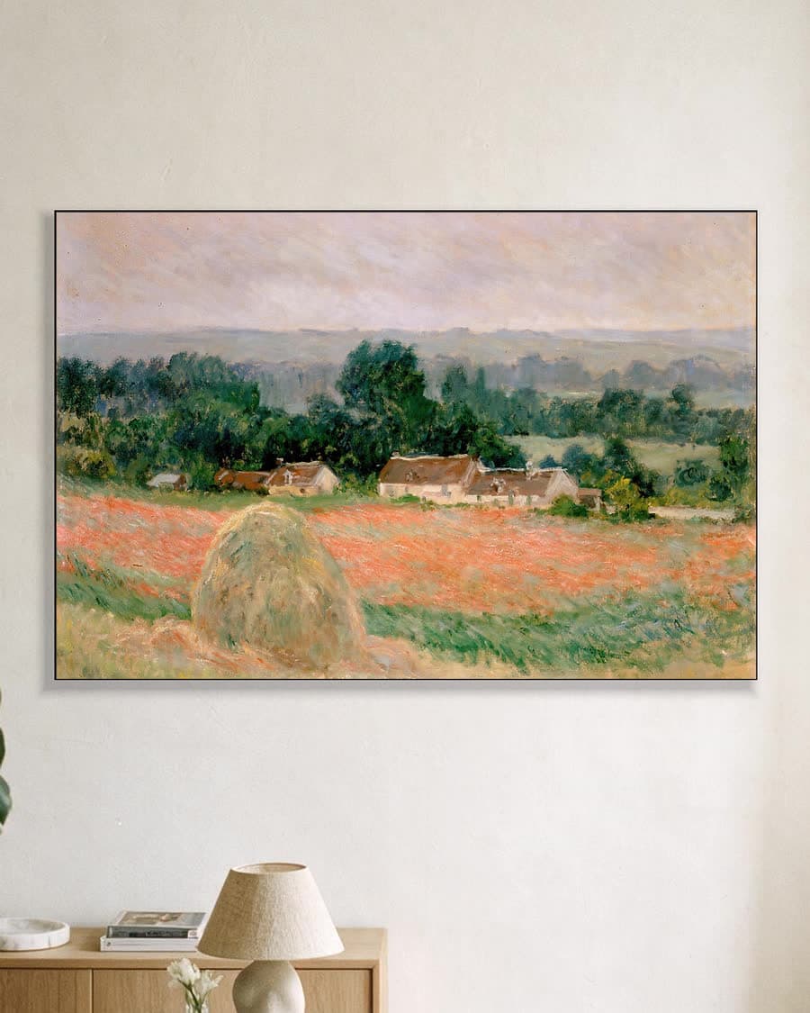 Hooiberg bij Giverny in een aluminium frame aan dezelfde muur