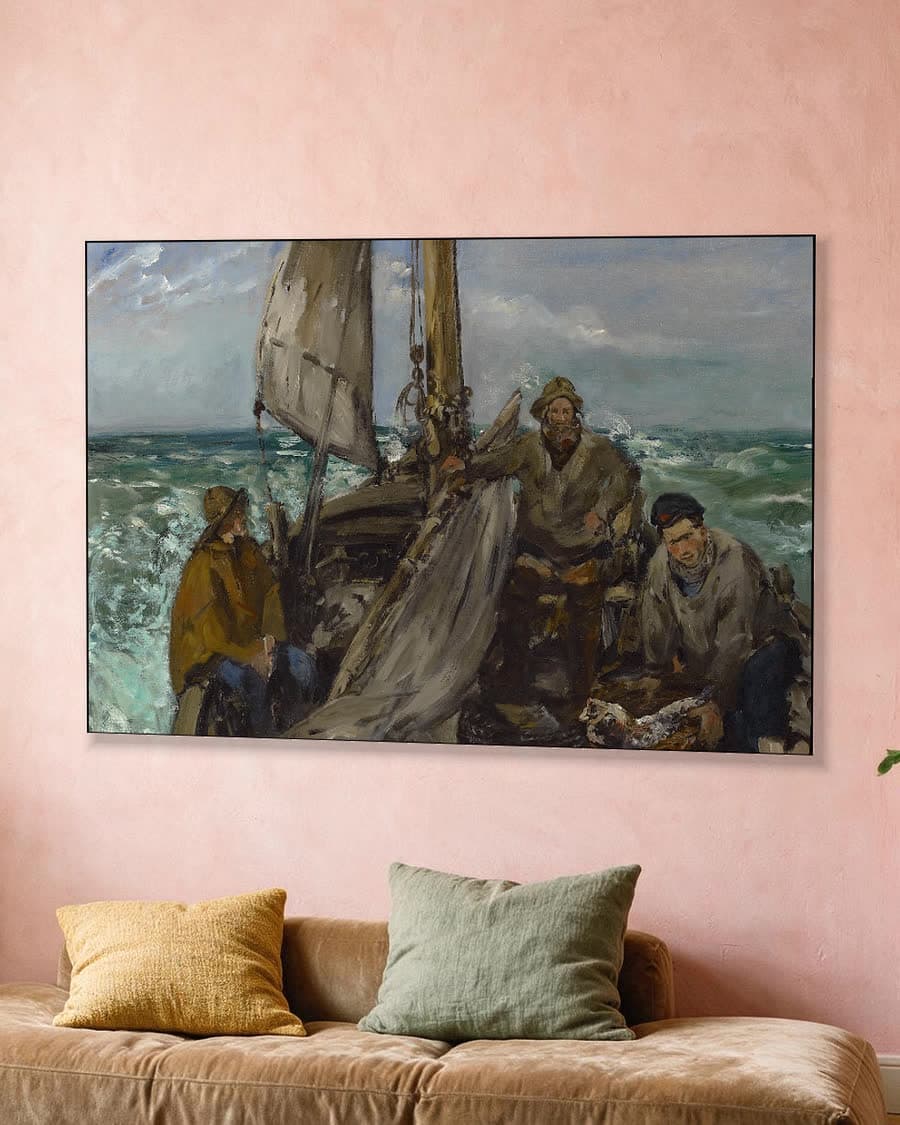 De werkers van de zee in een aluminium frame aan dezelfde muur
