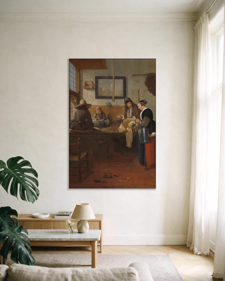 De werkplaats van de kleermaker in een aluminium frame aan dezelfde muur