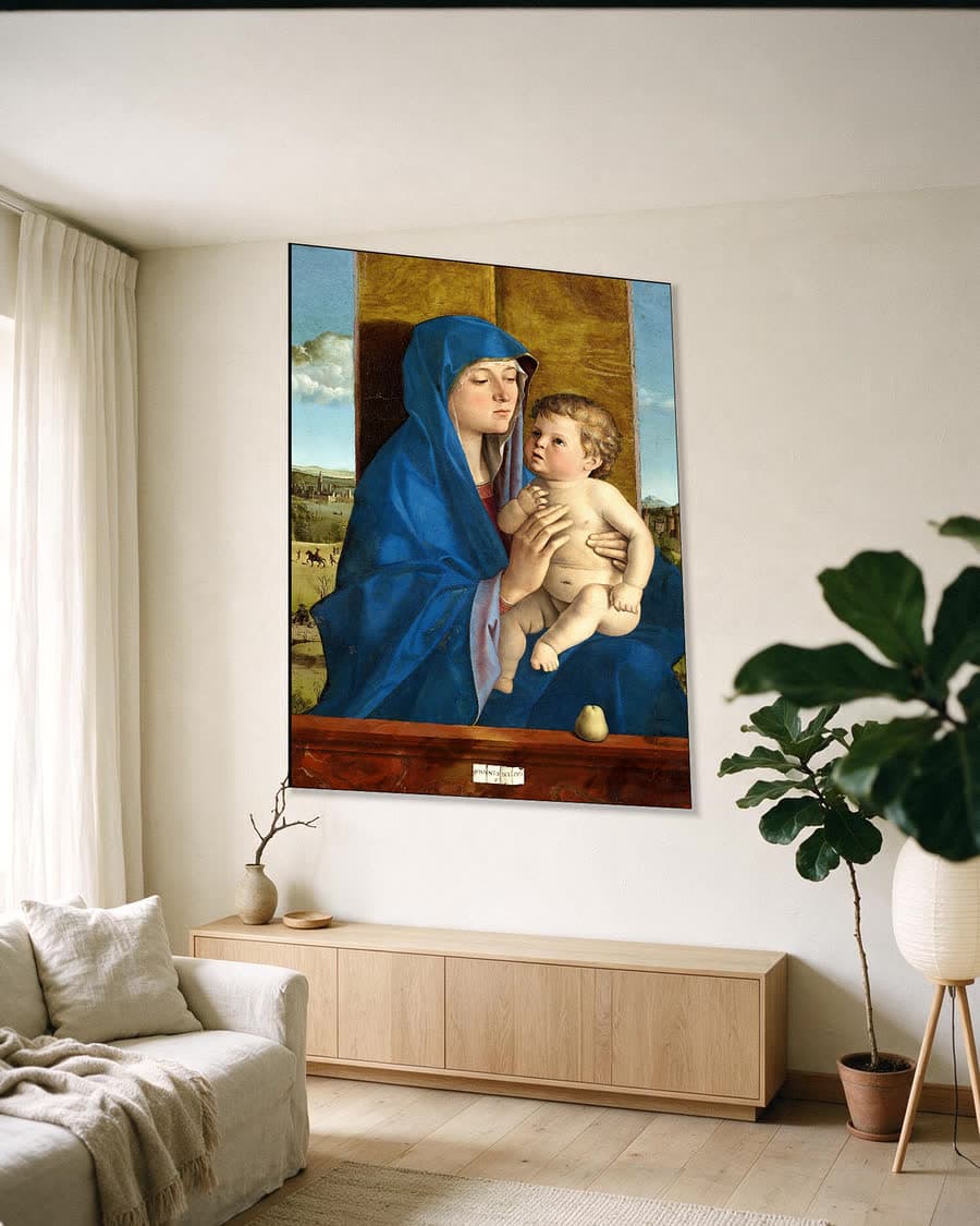 Madonna van Alzano in een aluminium frame aan dezelfde muur