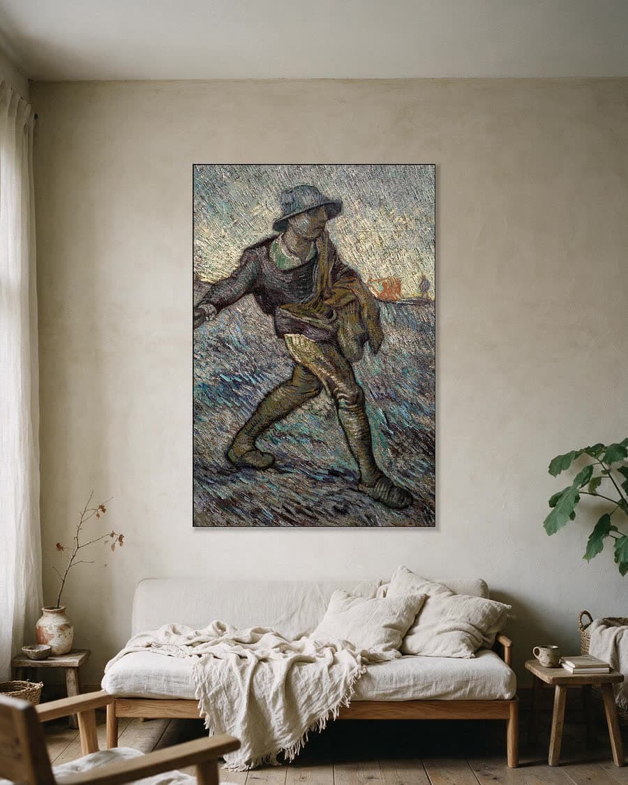 De zaaier in een aluminium frame aan dezelfde muur
