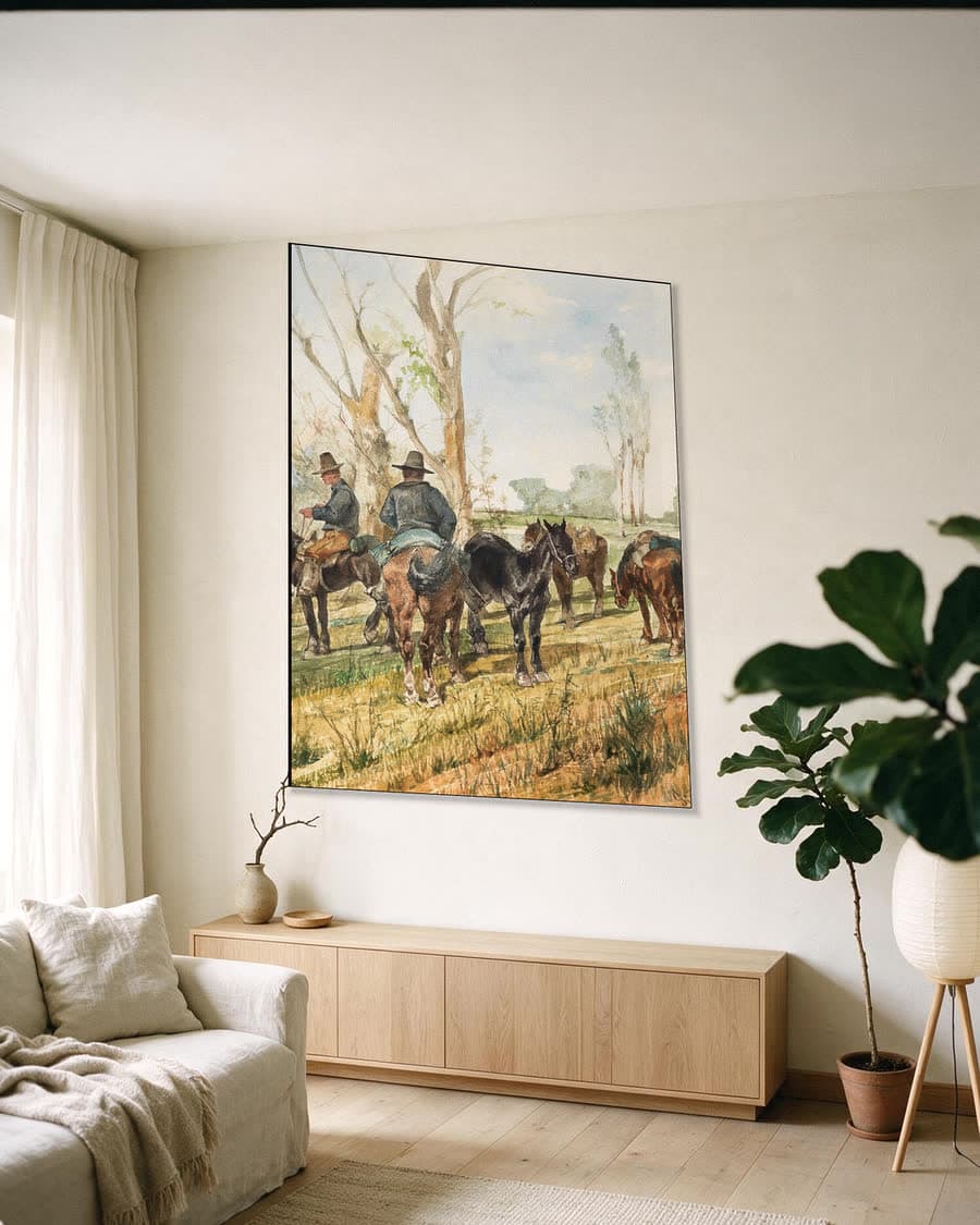 Veehoeders in de Maremma in een aluminium frame aan dezelfde muur