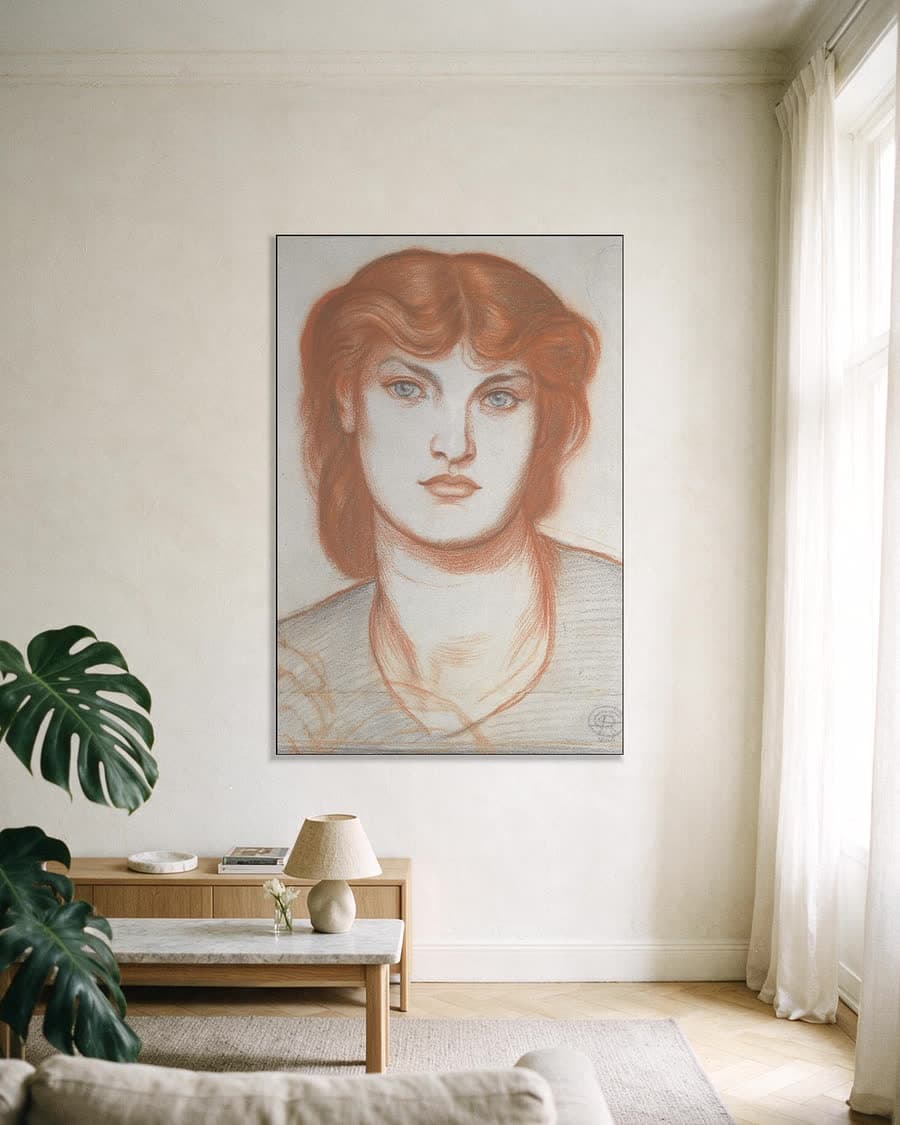 Regina Cordium, studie van Alexa Wilding in een aluminium frame aan dezelfde muur