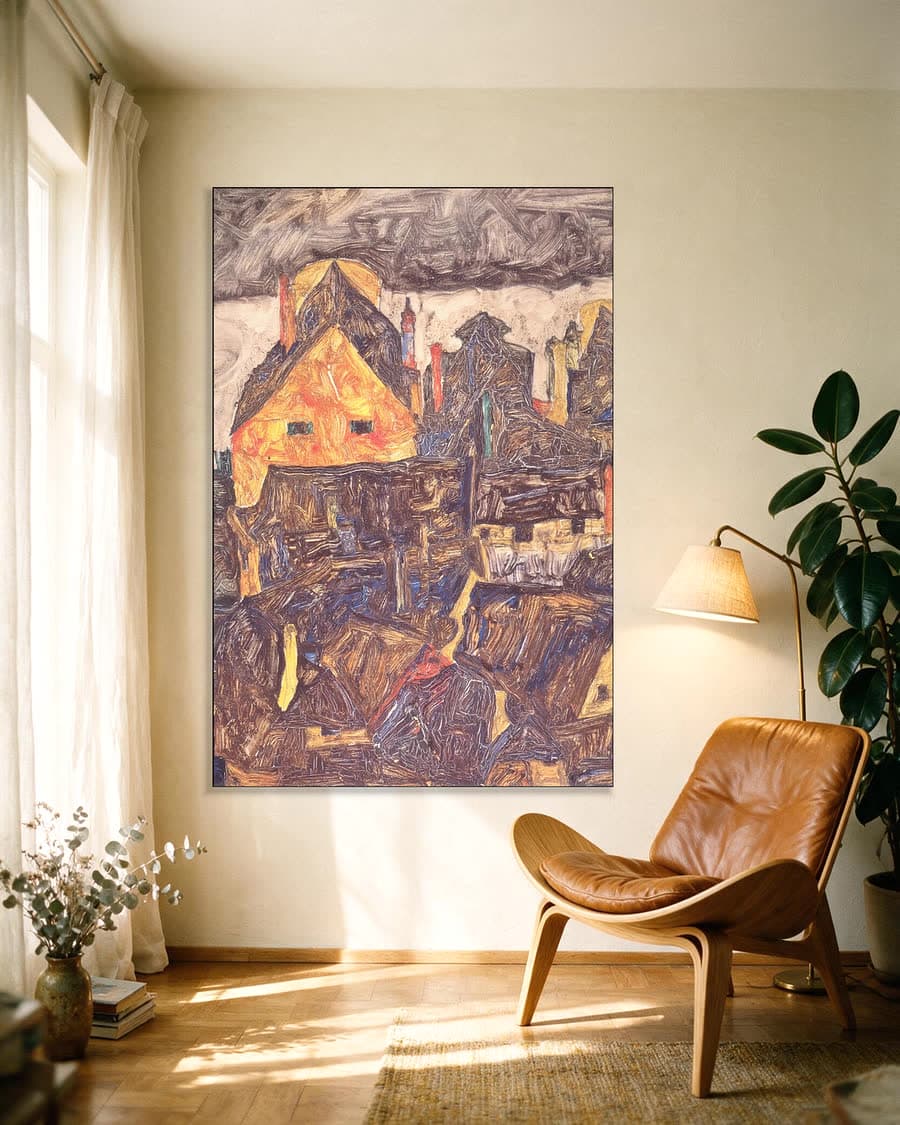 De oude stad I (Dode stad V) in een aluminium frame aan dezelfde muur