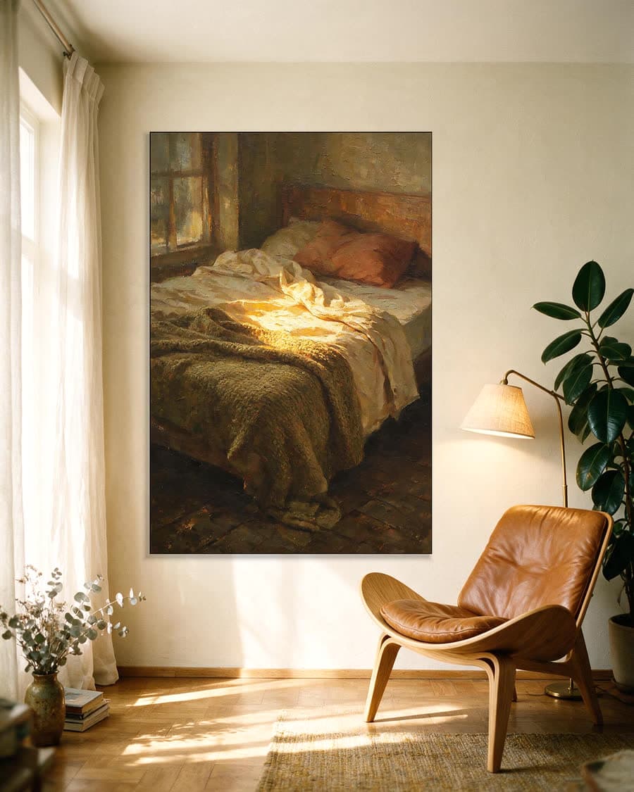 Bed bij het raam in een aluminium frame aan dezelfde muur