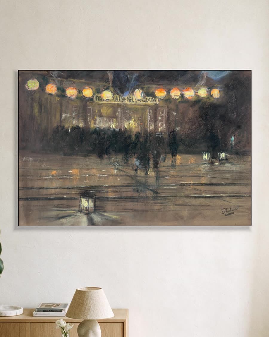 Avond op de Dam in een aluminium frame aan dezelfde muur