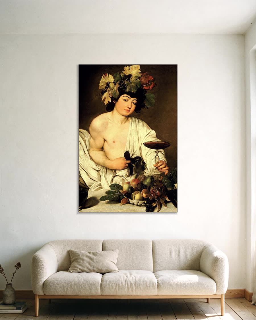 Bacchus in een aluminium frame aan dezelfde muur