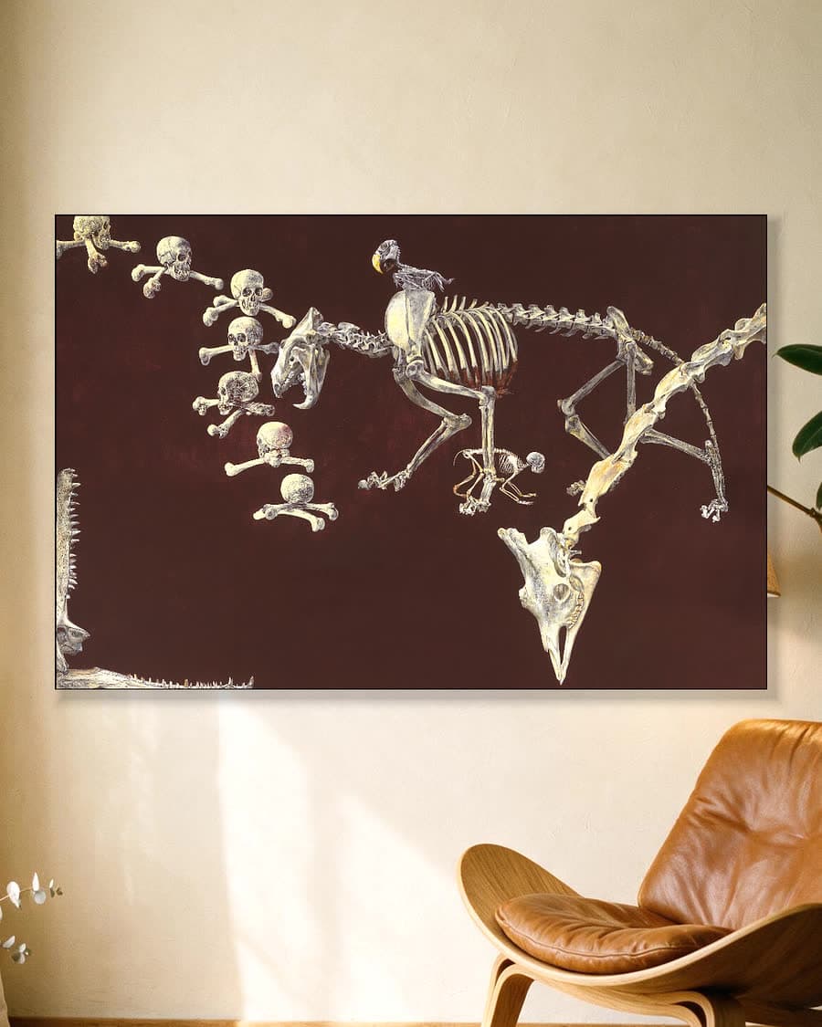 Dooie dierentuin in een aluminium frame aan dezelfde muur