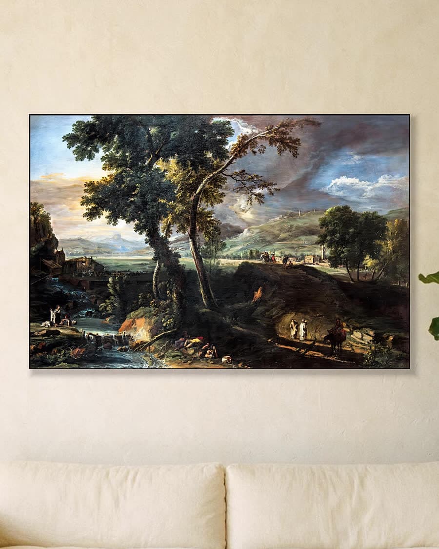 Dramatisch rivierlandschap in een aluminium frame aan dezelfde muur