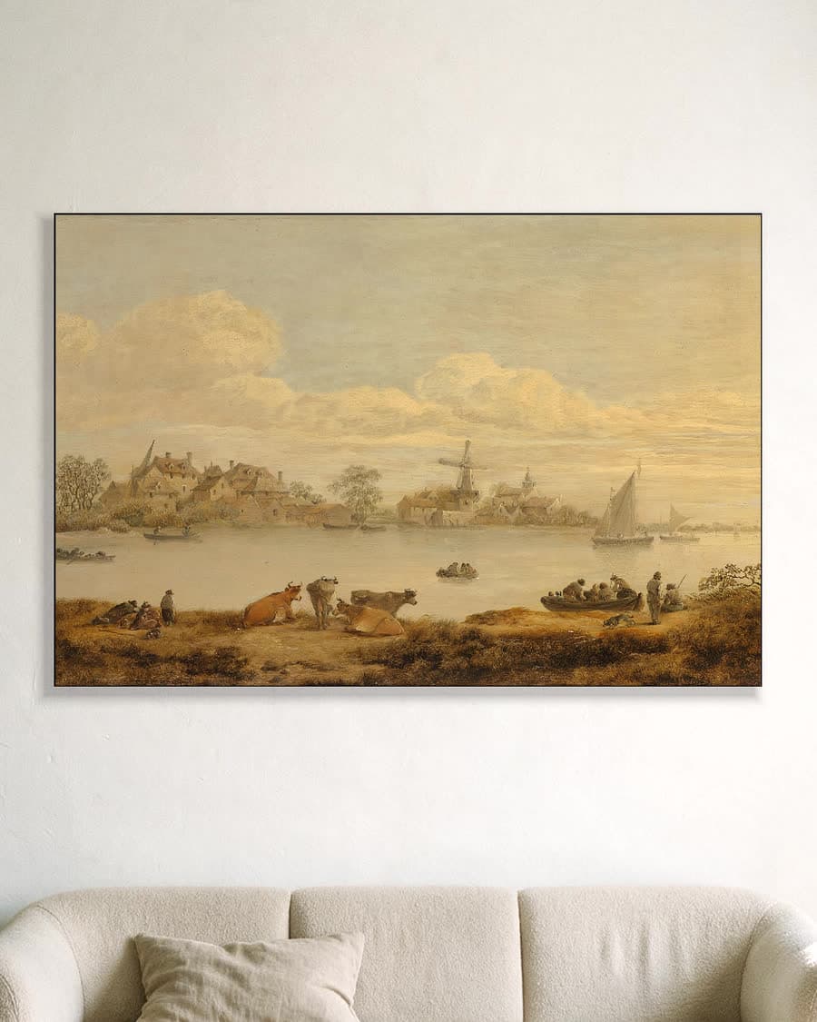 Gezicht op een rivier in een aluminium frame aan dezelfde muur