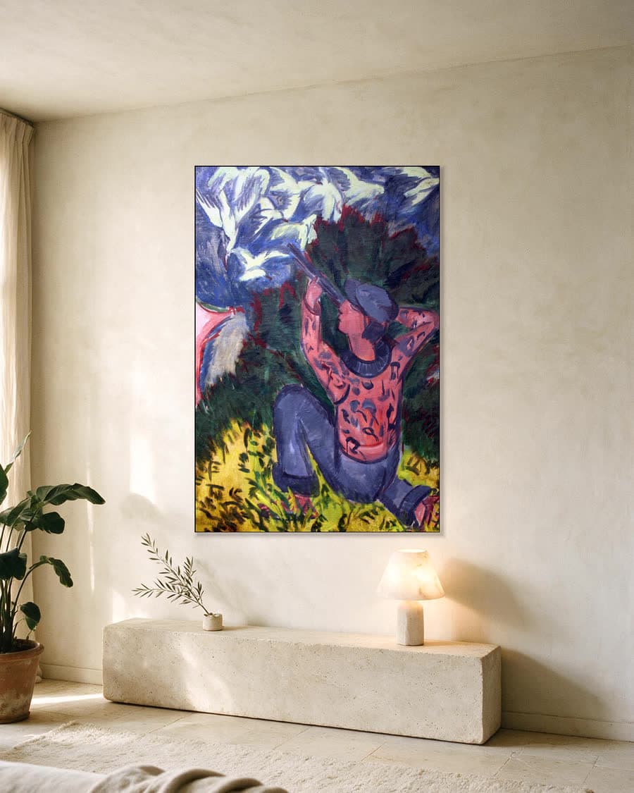 Meeuwenjager in het bos in een aluminium frame aan dezelfde muur