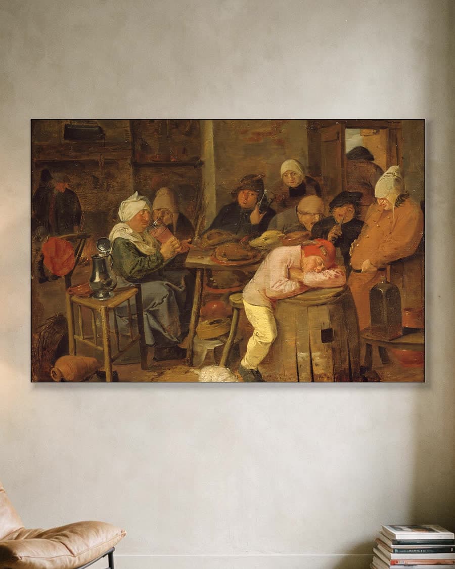 Boerengezelschap binnenshuis in een aluminium frame aan dezelfde muur