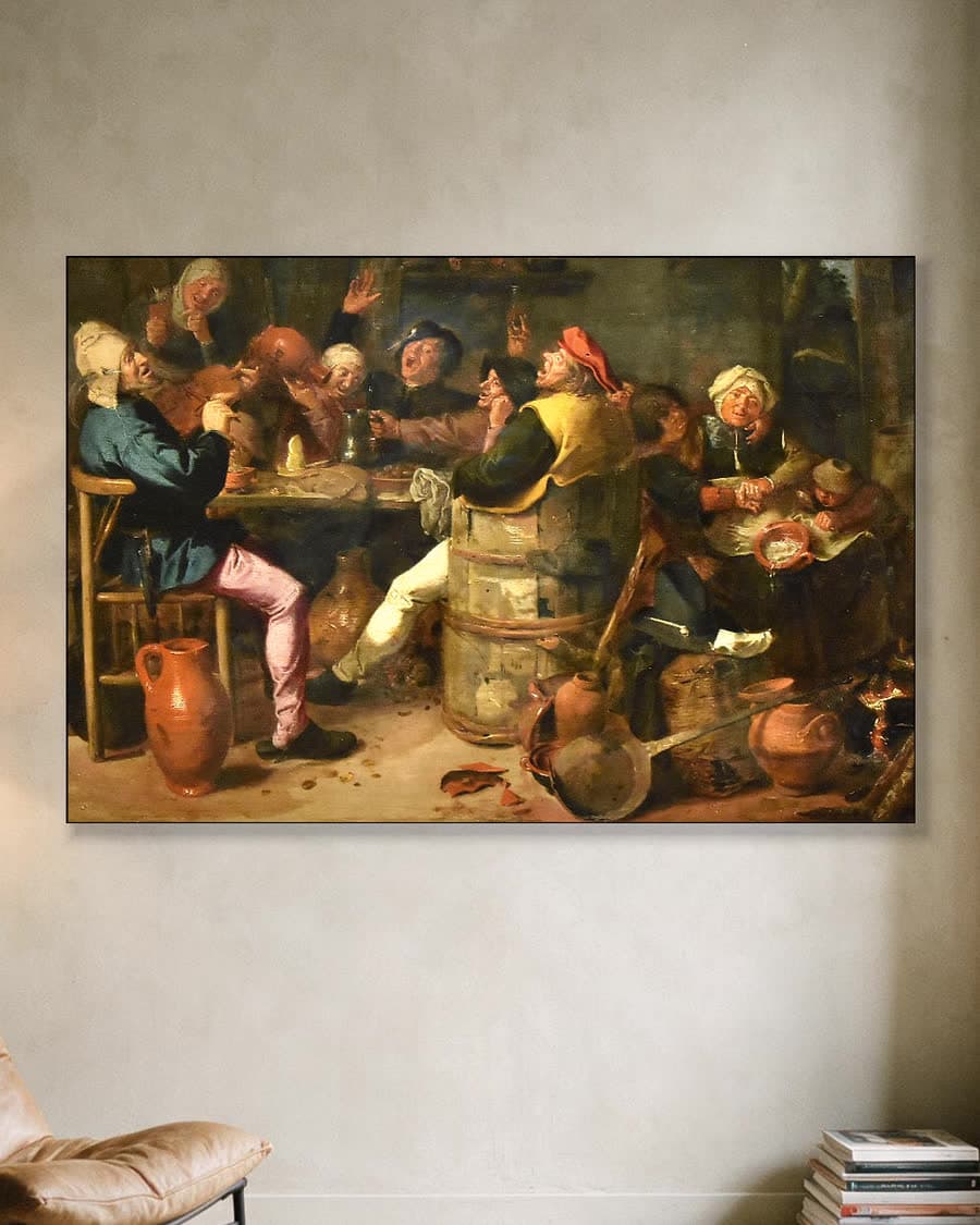 Feestvierende boeren in de herberg in een aluminium frame aan dezelfde muur