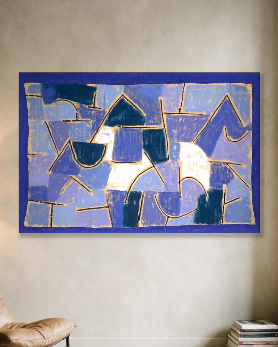 Harmonie in Blauw in een aluminium frame aan dezelfde muur