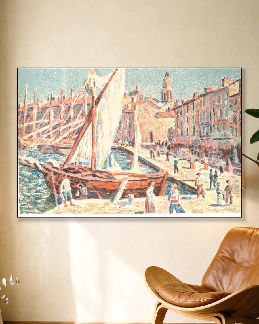 Drukte in de haven in een aluminium frame aan dezelfde muur