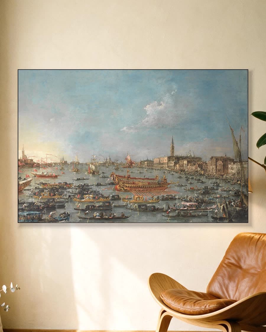 Feestelijke processie in Venetië in een aluminium frame aan dezelfde muur