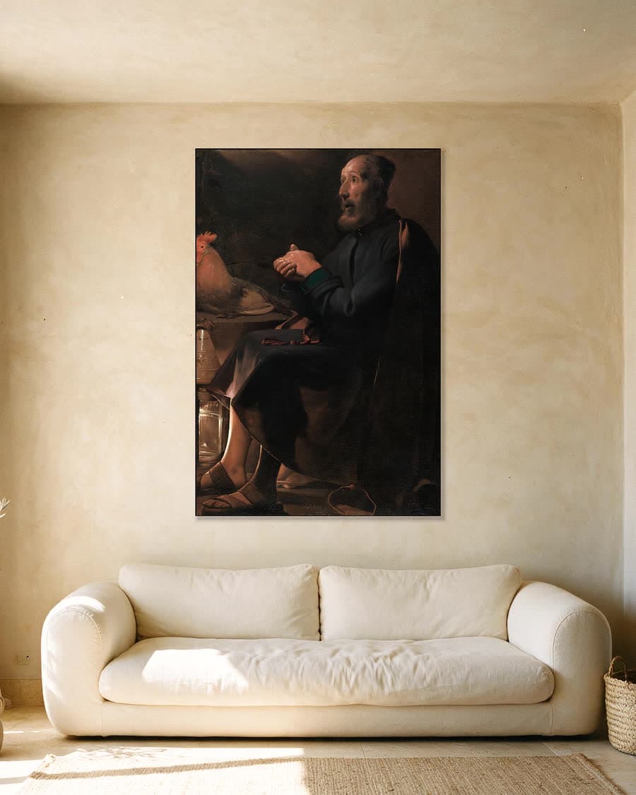 De boetvaardige Petrus in een aluminium frame aan dezelfde muur