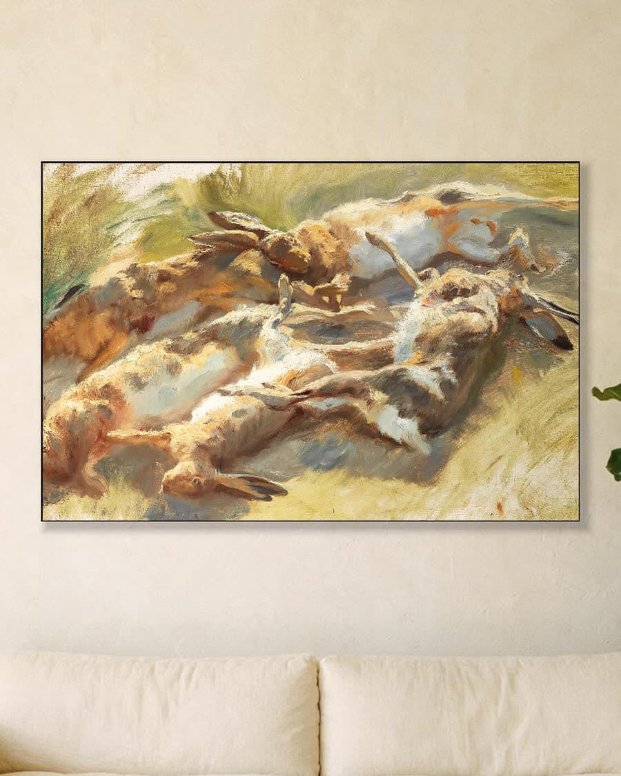 Geschoten hazen in een aluminium frame aan dezelfde muur
