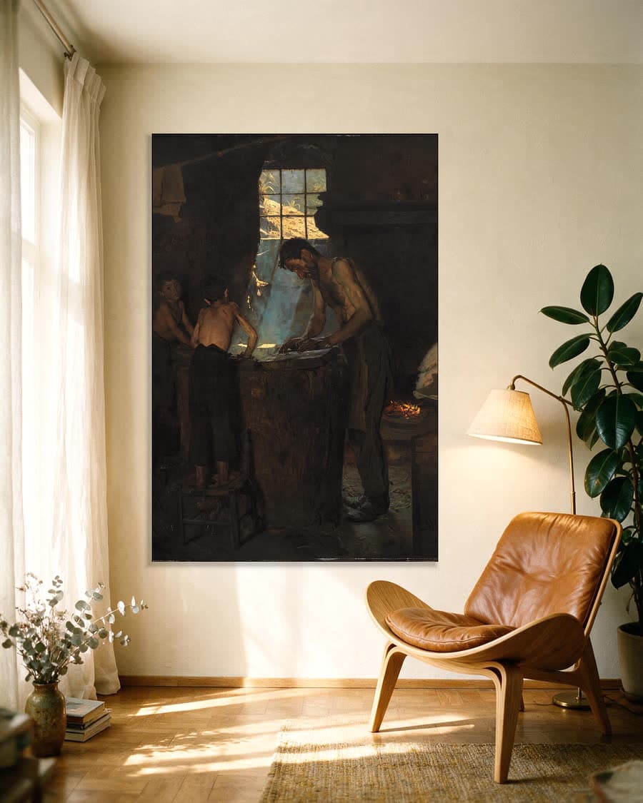 Italiaanse dorpshoedenmakers in een aluminium frame aan dezelfde muur