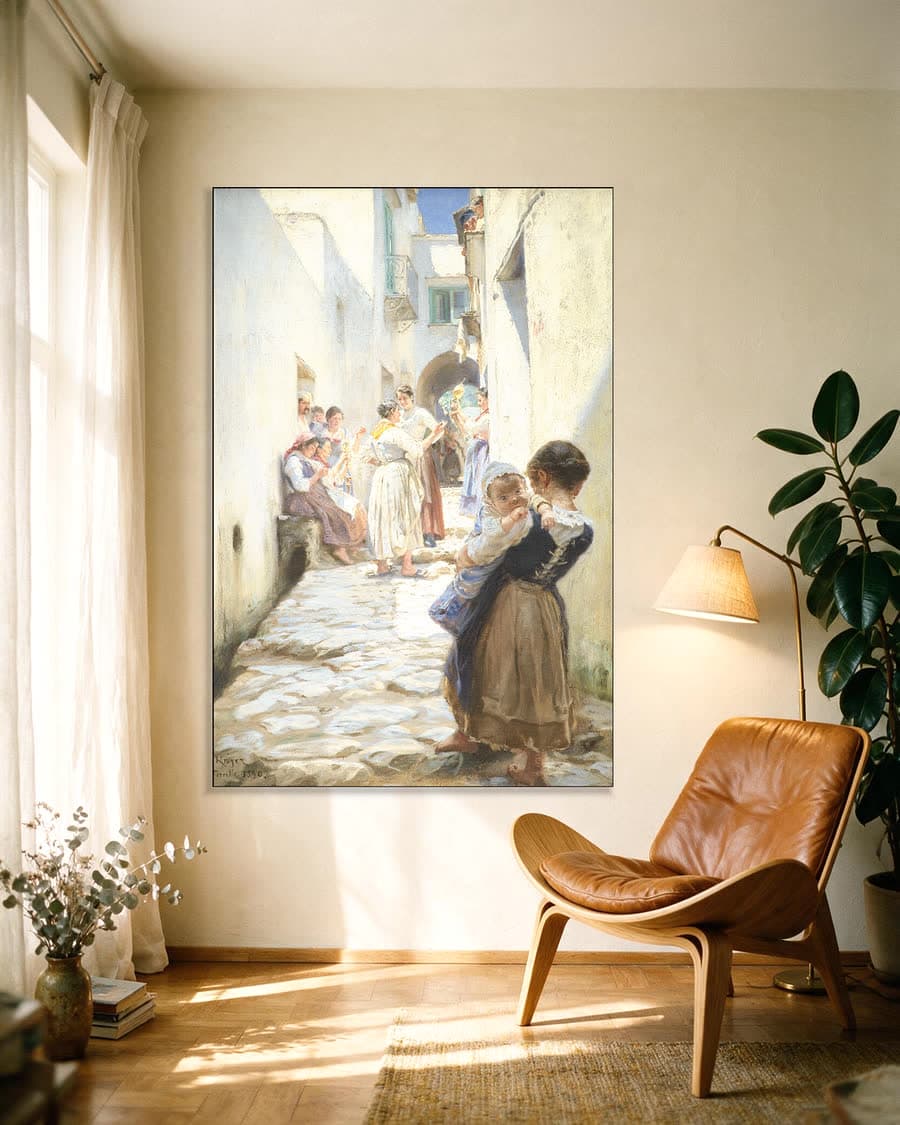 Straat in Torello in een aluminium frame aan dezelfde muur
