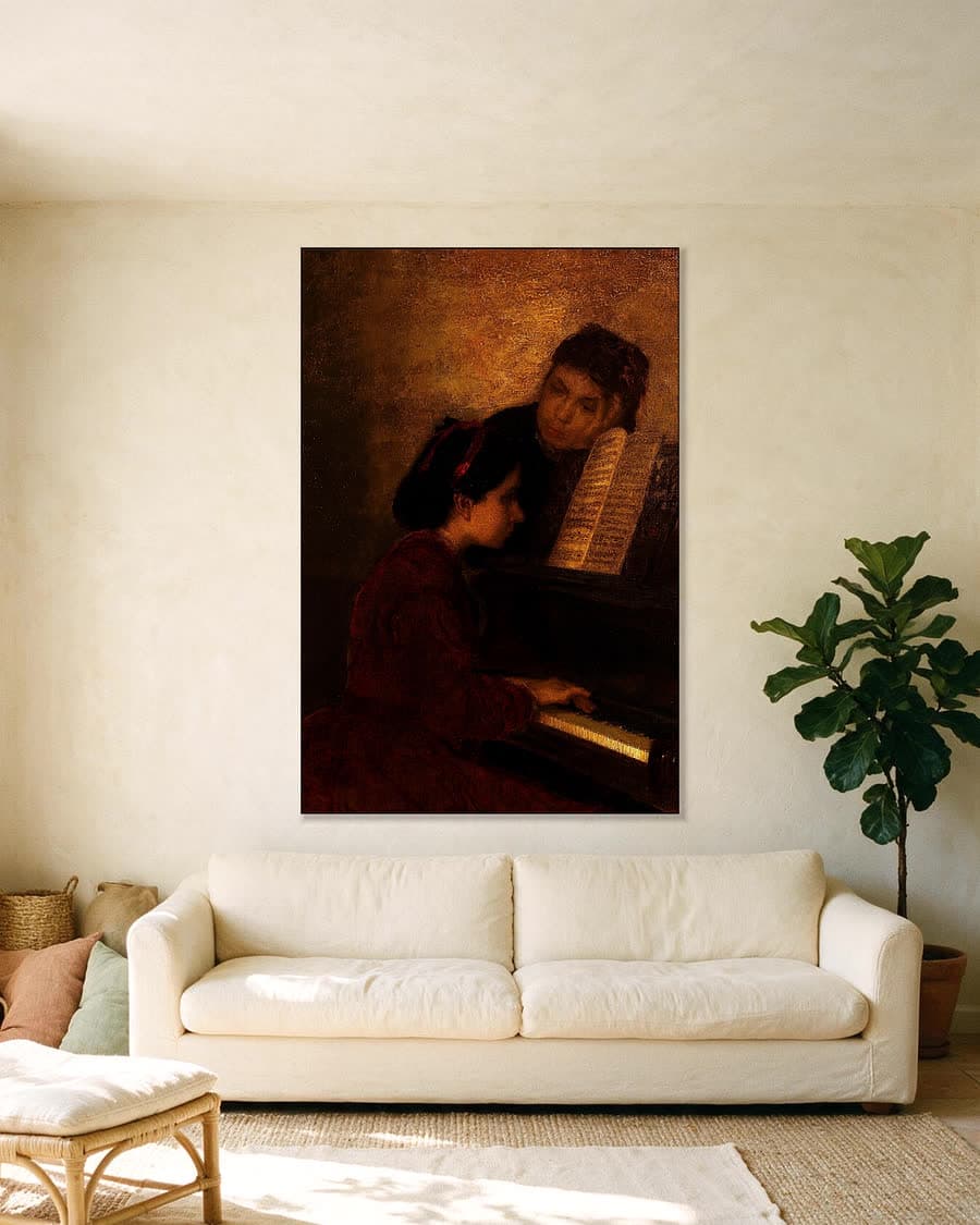 Aan de piano in een aluminium frame aan dezelfde muur