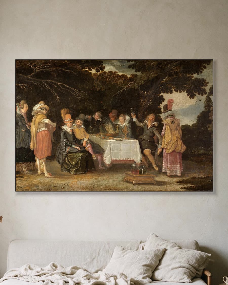 Voornaam gezelschap, dinerend in de buitenlucht in een aluminium frame aan dezelfde muur