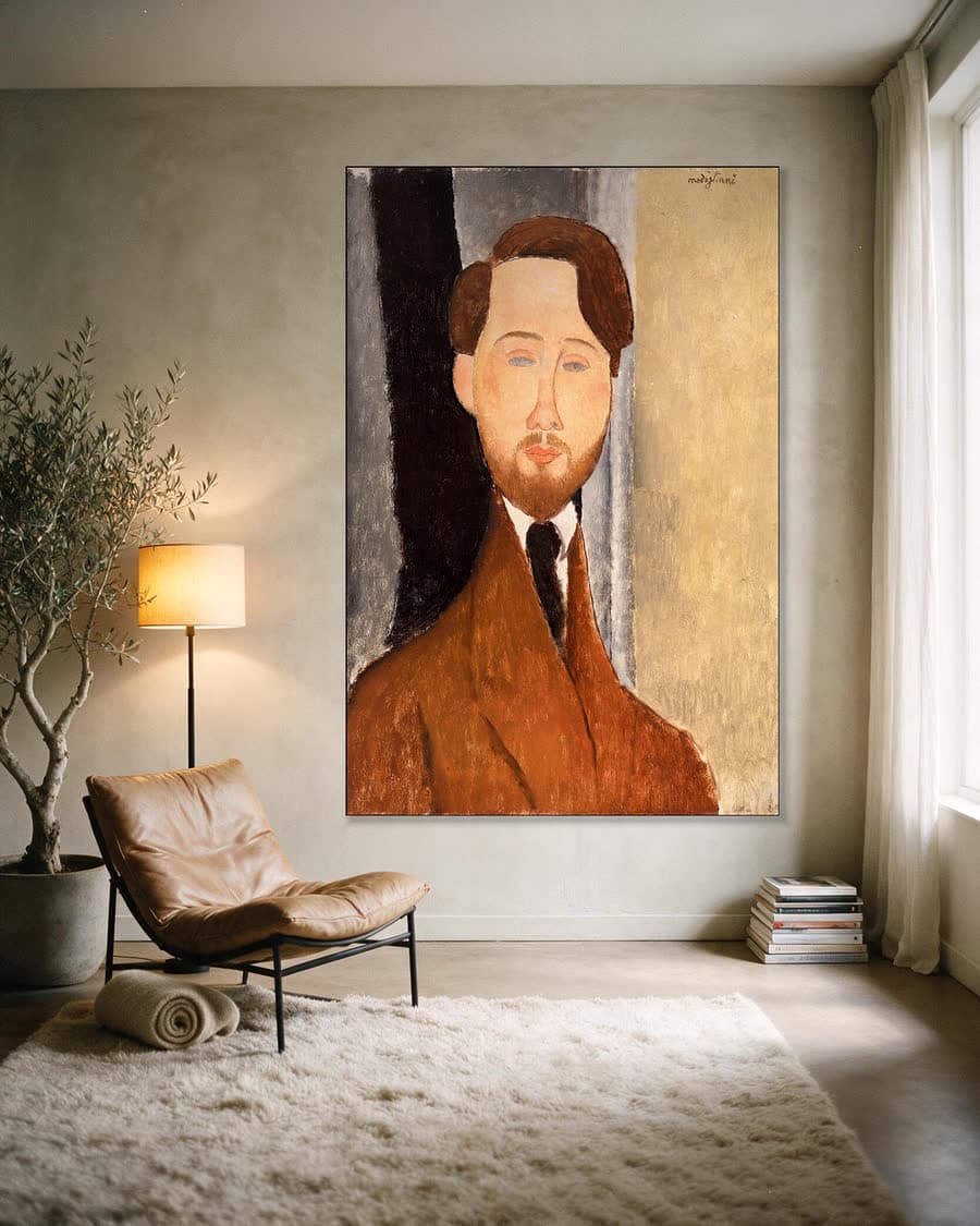 Léopold Zborowski in een aluminium frame aan dezelfde muur