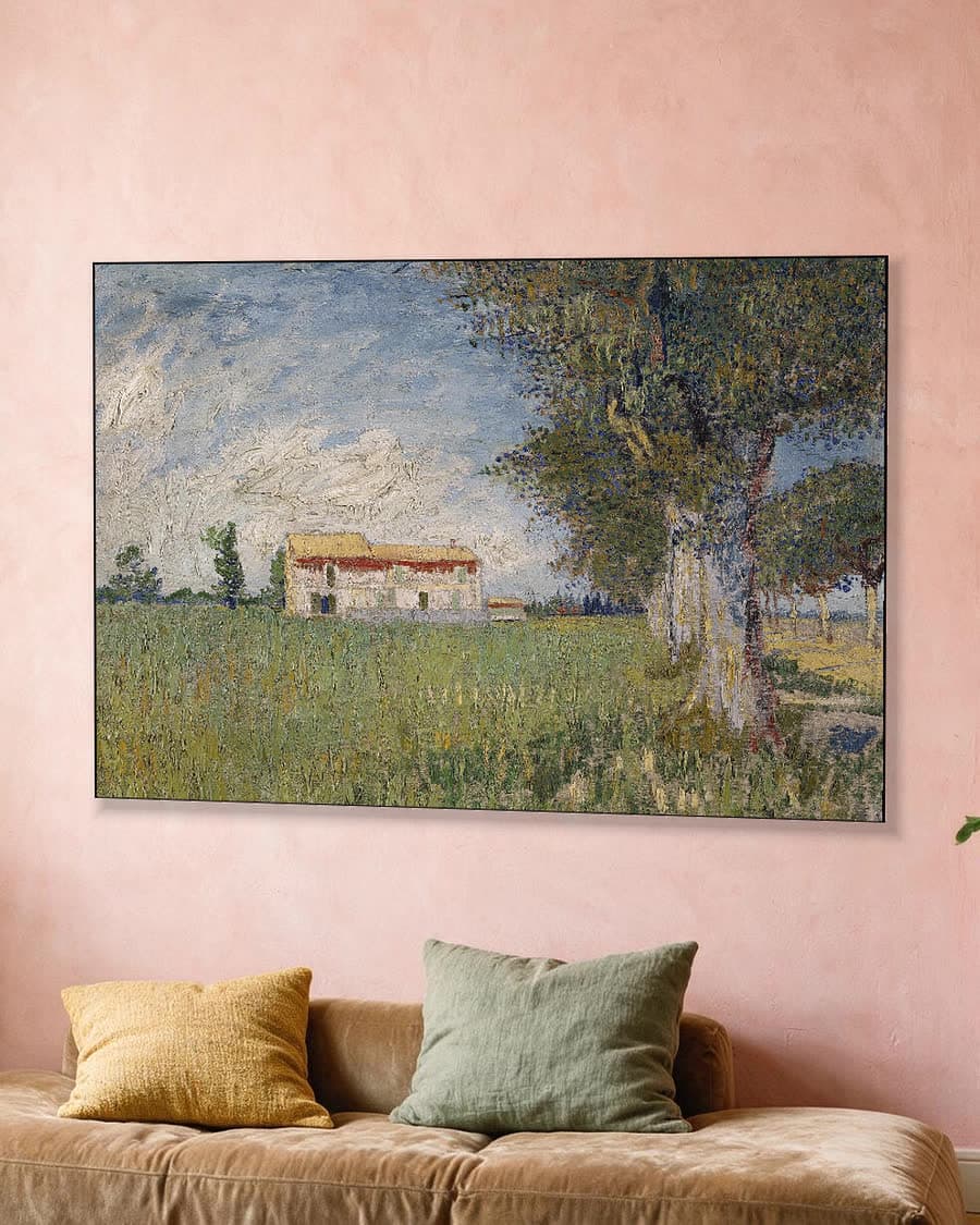 Boerderij in een korenveld in een aluminium frame aan dezelfde muur