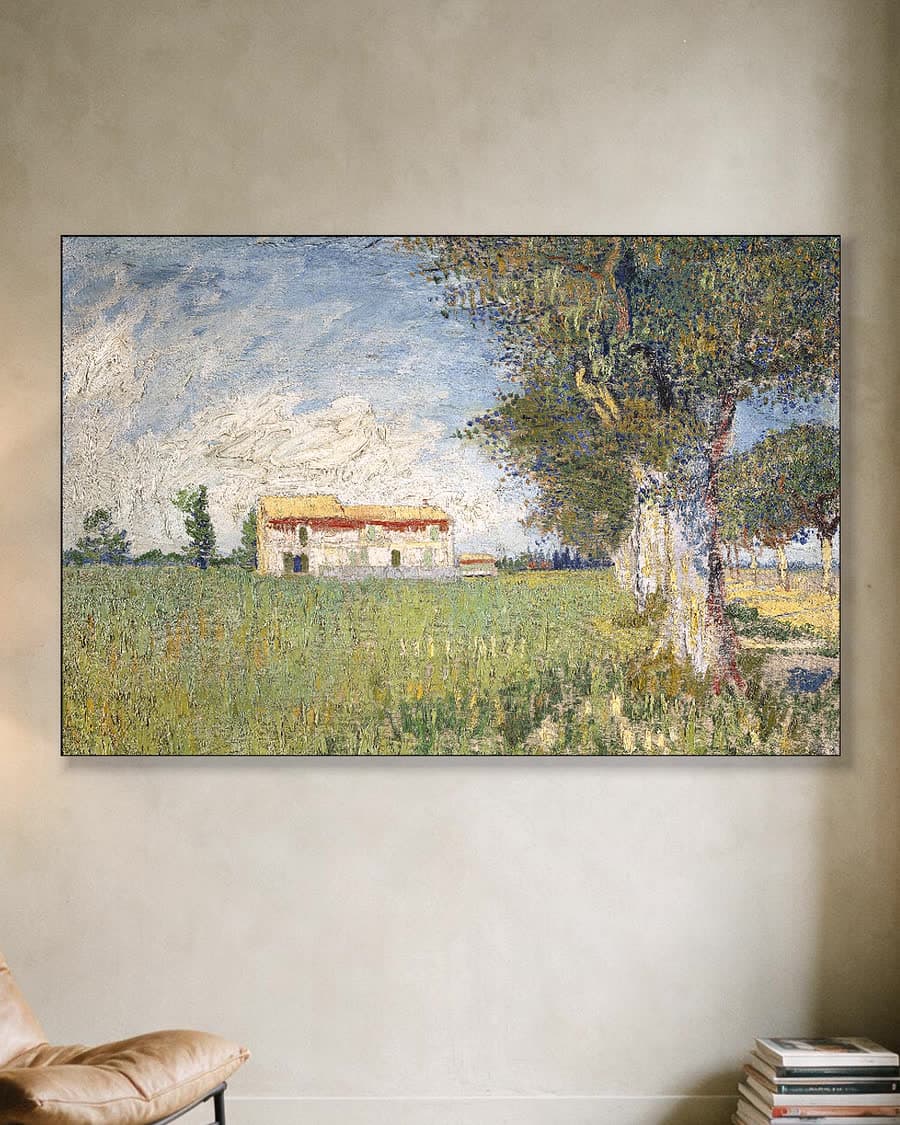 Boerderij in een korenveld in een aluminium frame aan dezelfde muur