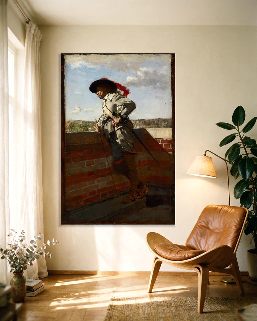 Op een terras in een aluminium frame aan dezelfde muur