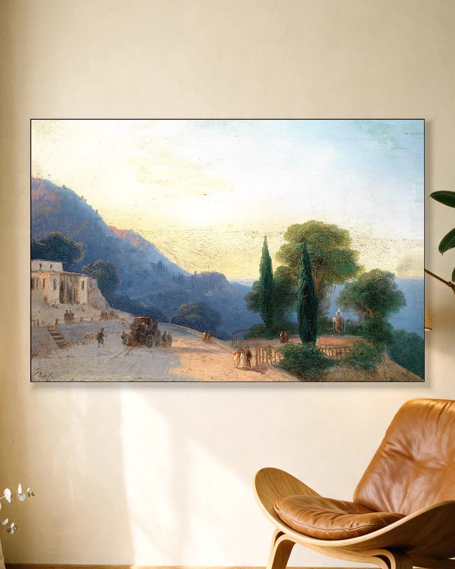 Een zomerdag op de Krim in een aluminium frame aan dezelfde muur