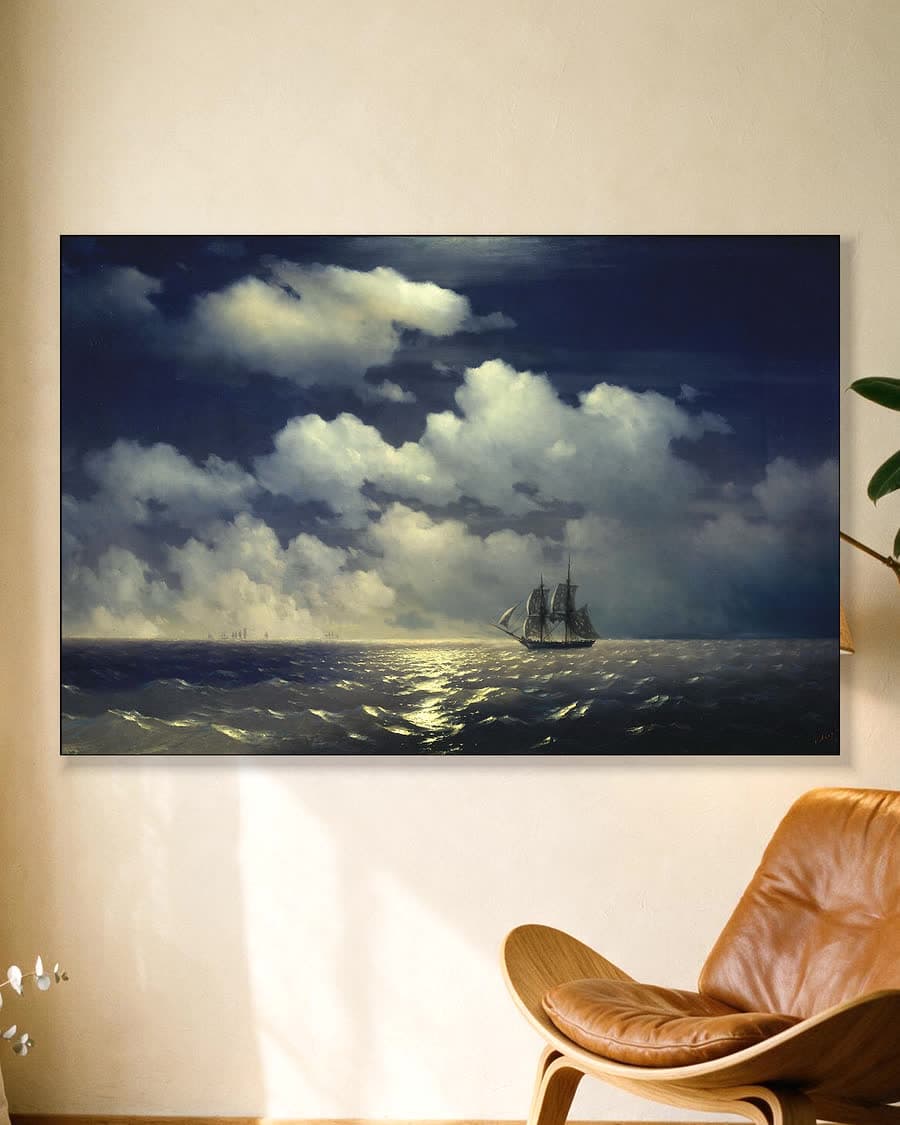 De brik Mercurius ontmoet het Russische eskader in een aluminium frame aan dezelfde muur