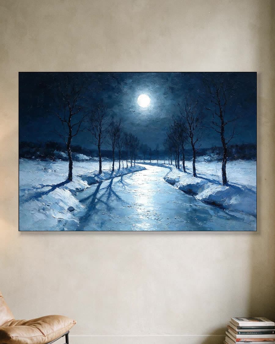 Bomen langs de vaart in een aluminium frame aan dezelfde muur