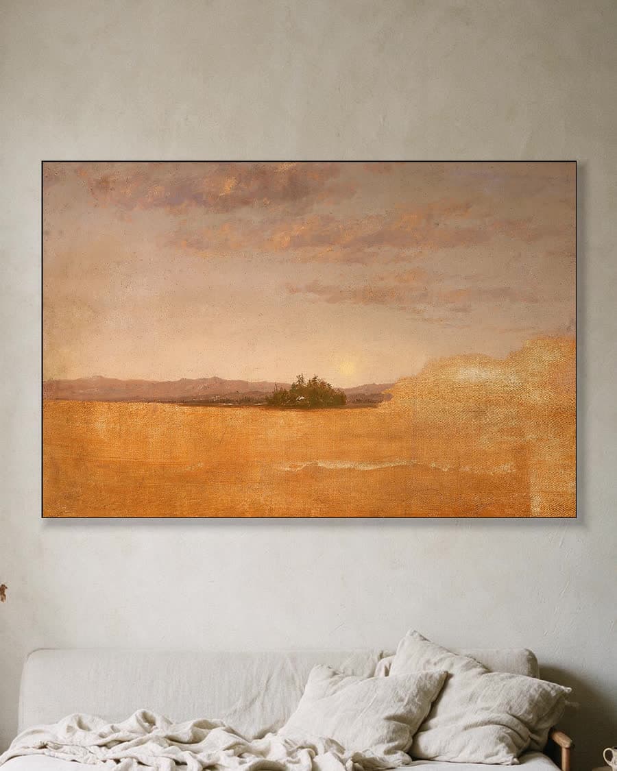Eiland in de avondzon in een aluminium frame aan dezelfde muur