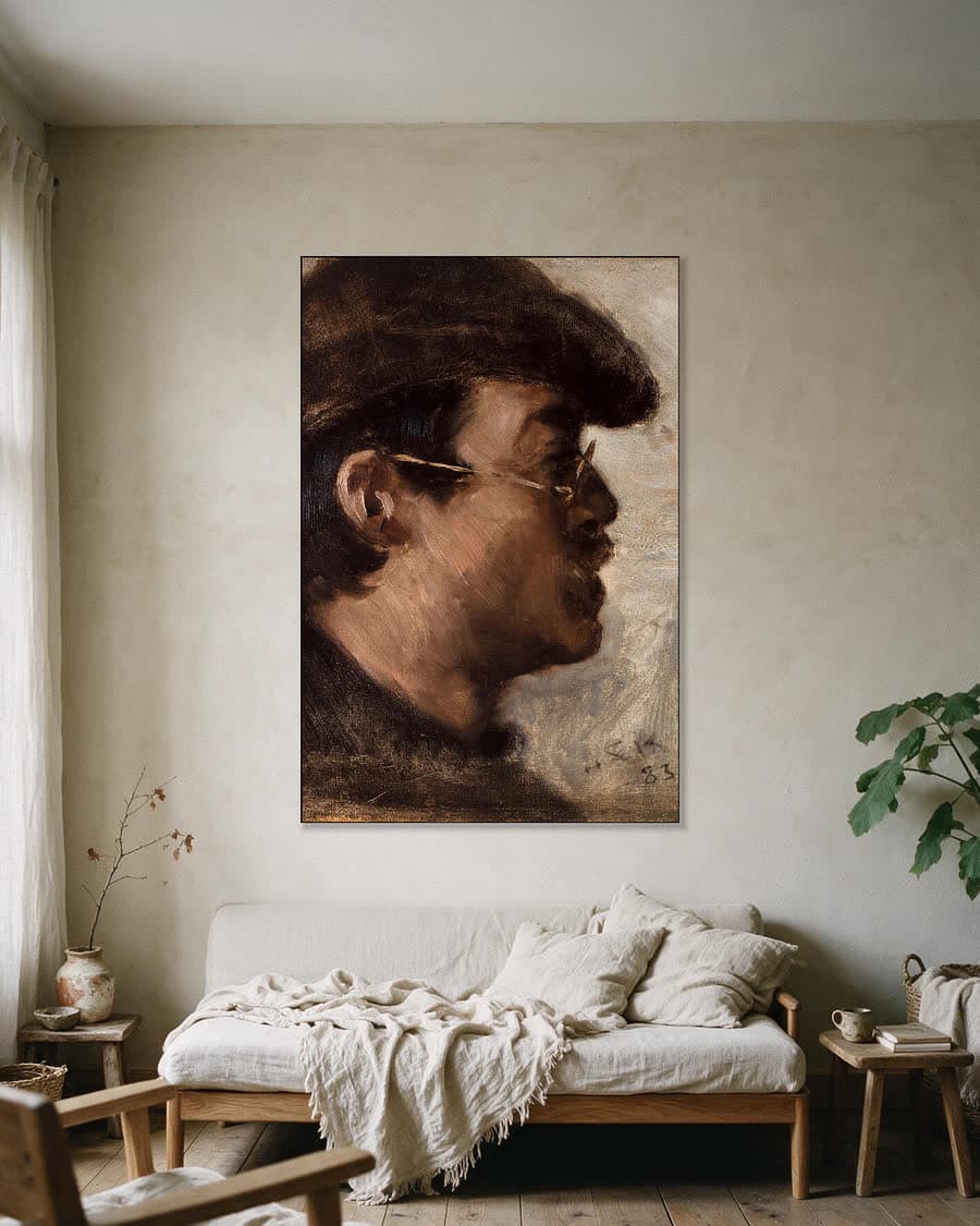 Eilif Peterssen in een aluminium frame aan dezelfde muur
