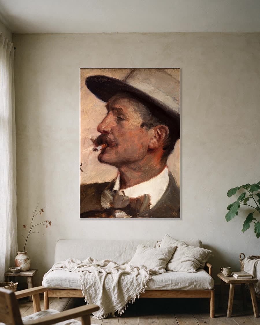Hans Gyde Petersen in een aluminium frame aan dezelfde muur