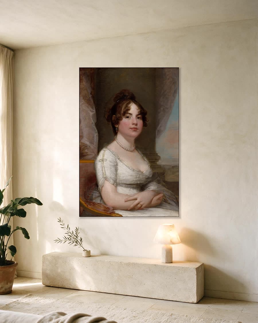 Elizabeth Beltzhoover Mason in een aluminium frame aan dezelfde muur