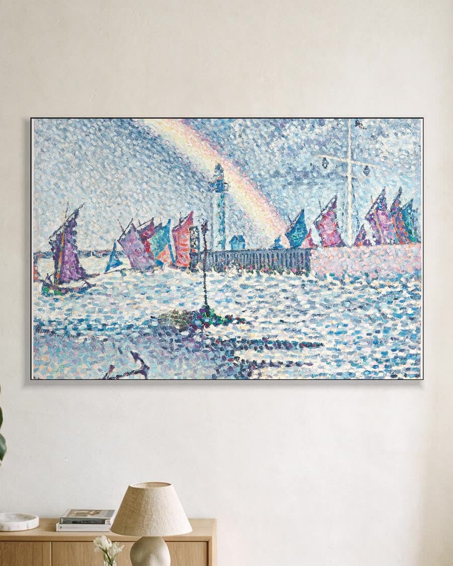 De haveningang van Honfleur in een aluminium frame aan dezelfde muur