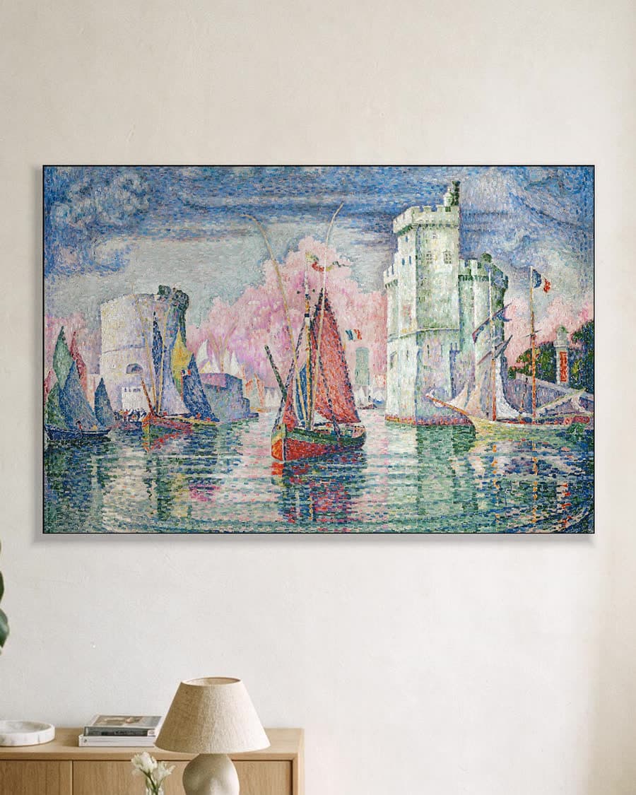 De haveningang van La Rochelle in een aluminium frame aan dezelfde muur