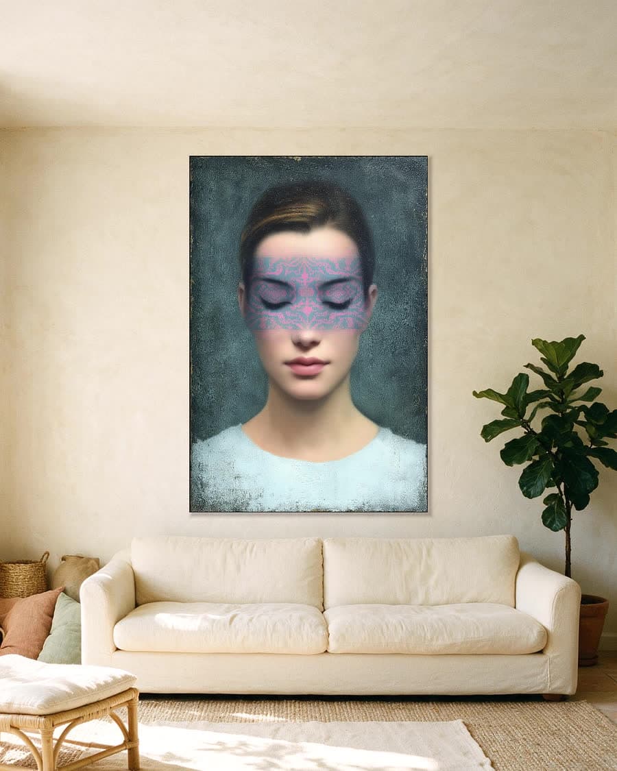 Kant voor de ogen in een aluminium frame aan dezelfde muur