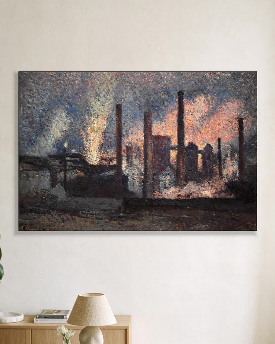 Fabrieken bij Charleroi in een aluminium frame aan dezelfde muur