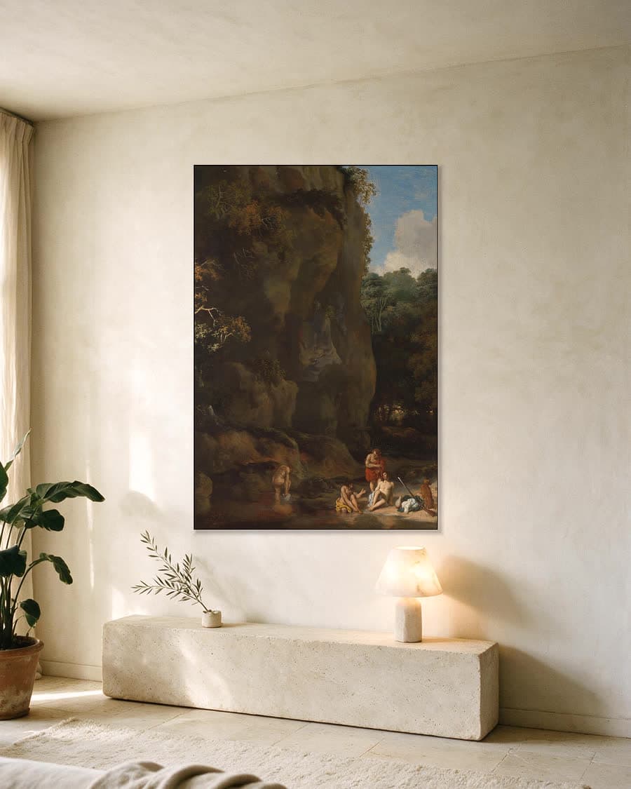 Badende mannen in een aluminium frame aan dezelfde muur