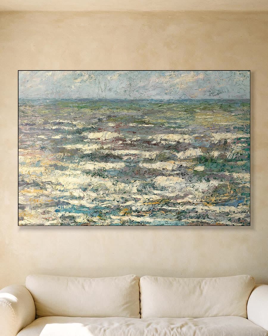 De zee bij Katwijk in een aluminium frame aan dezelfde muur