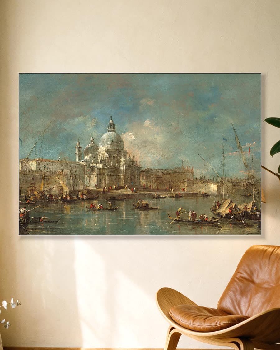 Venetië: Santa Maria della Salute aan het water in een aluminium frame aan dezelfde muur