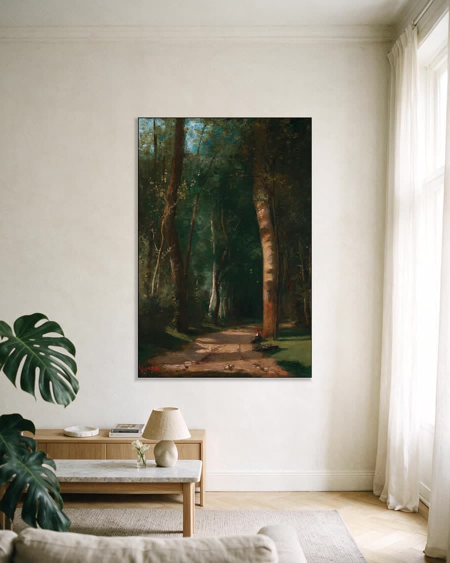 Bospad in een aluminium frame aan dezelfde muur