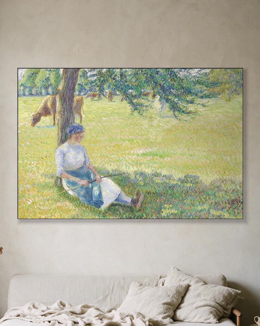 Koeienhoedster, Éragny in een aluminium frame aan dezelfde muur