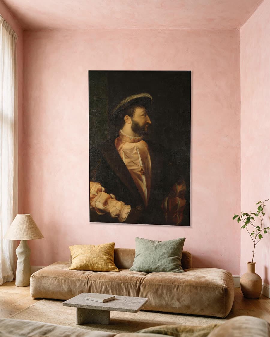 Frans I, koning van Frankrijk in een aluminium frame aan dezelfde muur