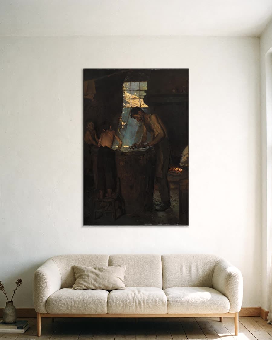 Italiaanse dorpshoedenmakers in een aluminium frame aan dezelfde muur