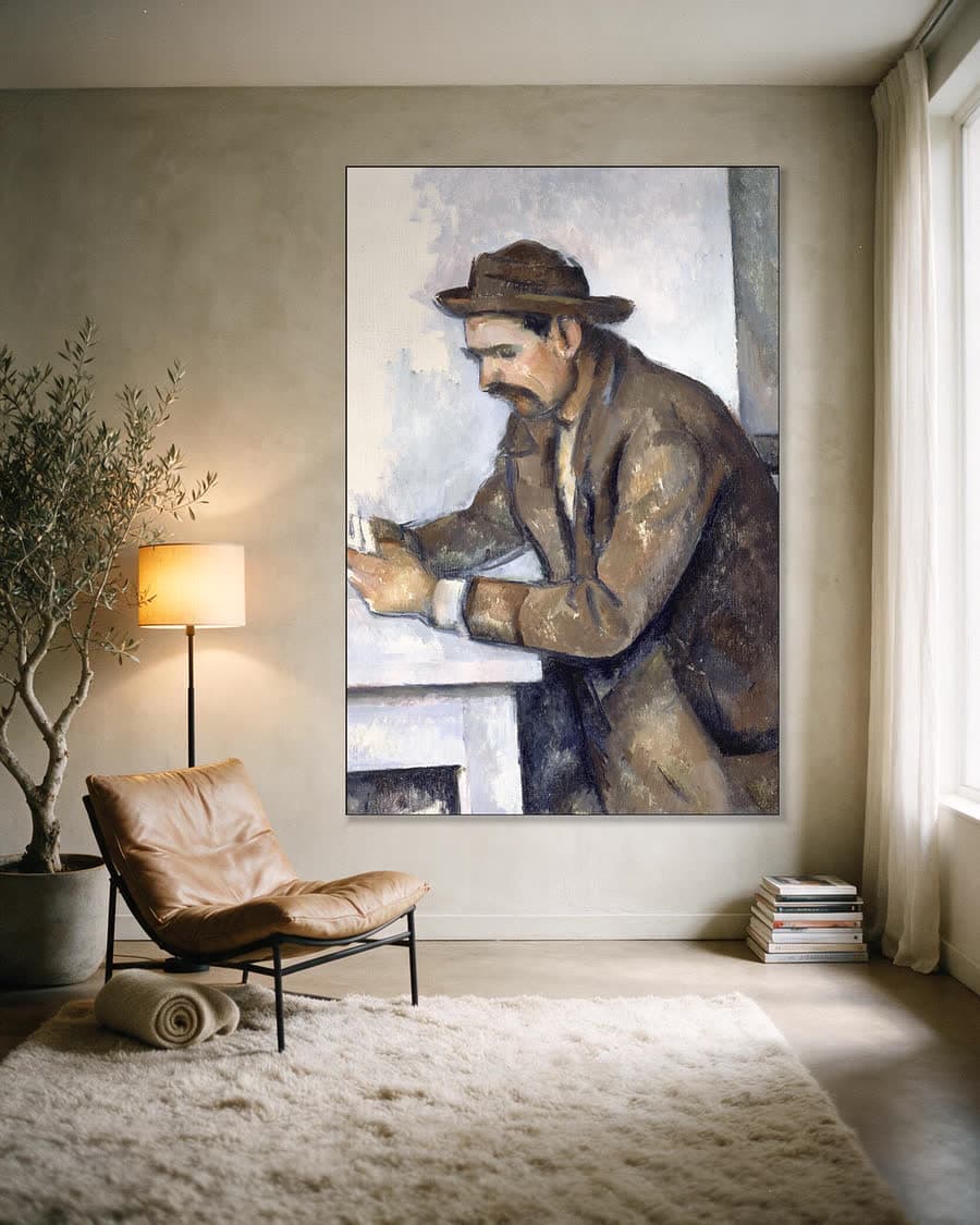 De kaartspeler in een aluminium frame aan dezelfde muur