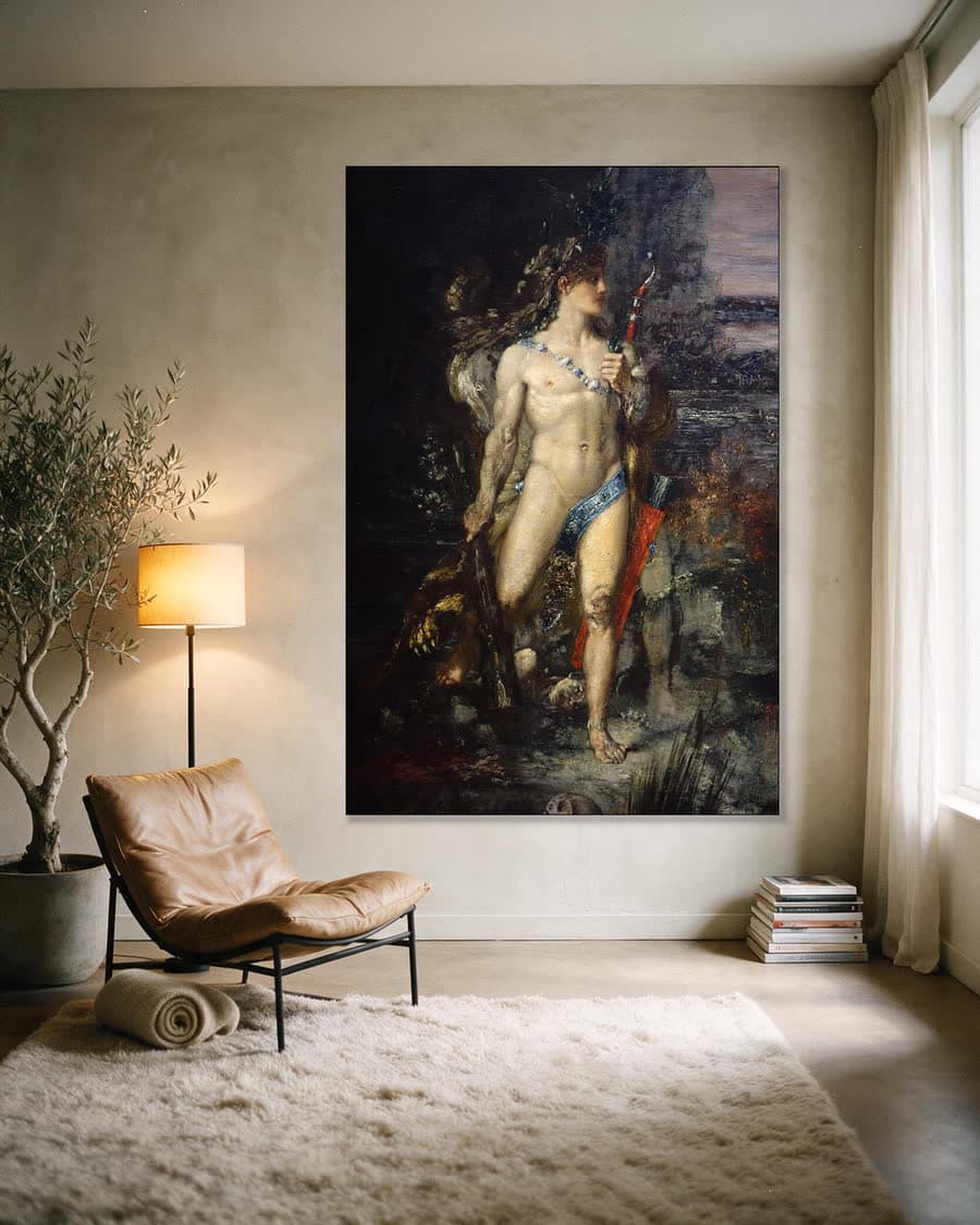 Hercules en de Lernaeïsche hydra in een aluminium frame aan dezelfde muur